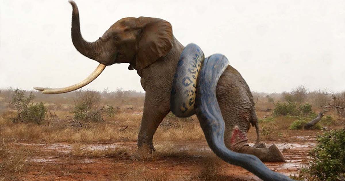 Terrifying Scene : Giant Python Squeezes Giant Elephant To Turn Into His Meal