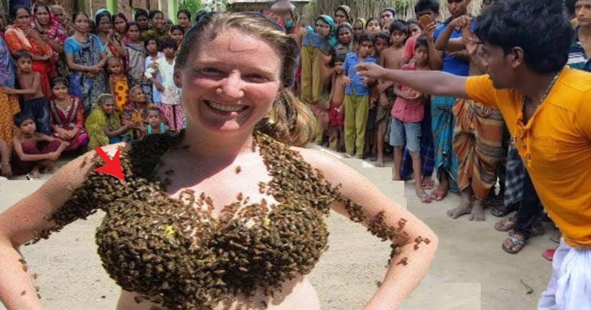 The Woman Has A Strange Bra Thanks To Thousands Of Bees Clinging To Scare Everyone Around