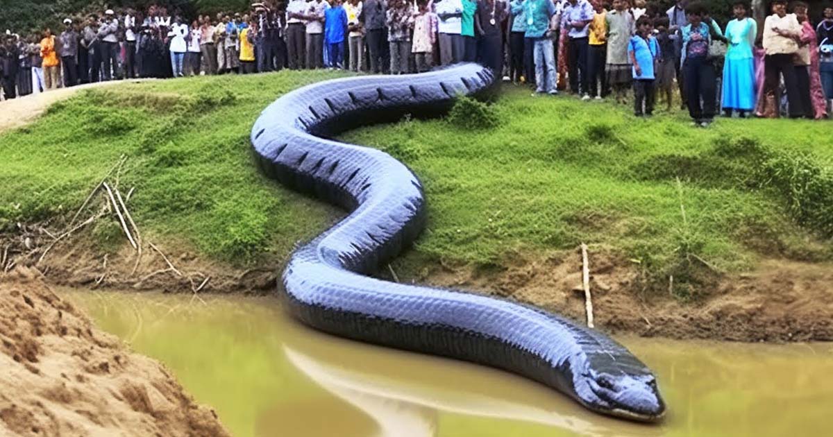 People Panicked When They Discovered A Giant Snake With A Strange Head Crawling Through The Ditch